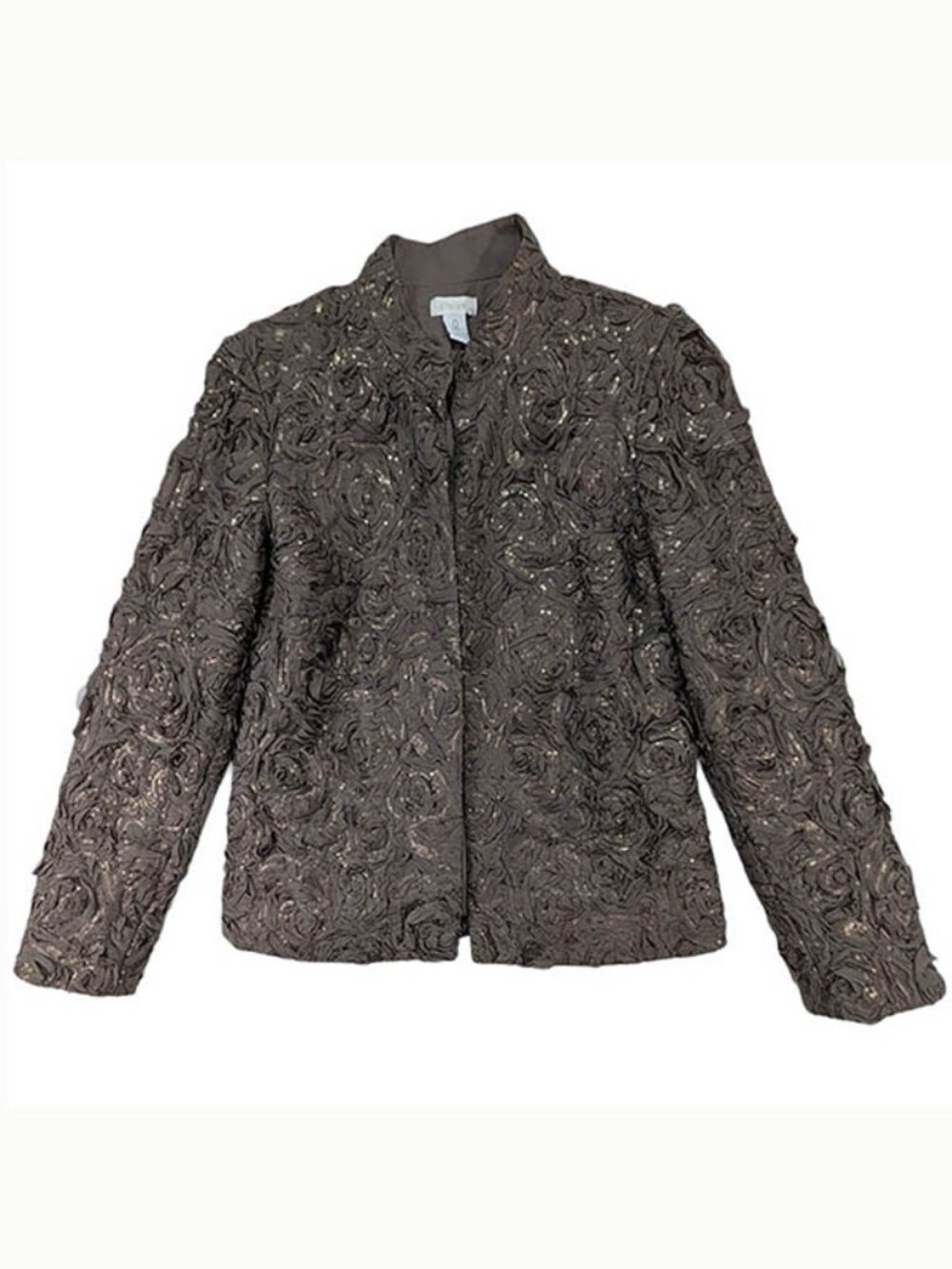 Chico's Rosette Evening Jacket Womens S Brown Vintage Glam Eclectic Grandma Luxe